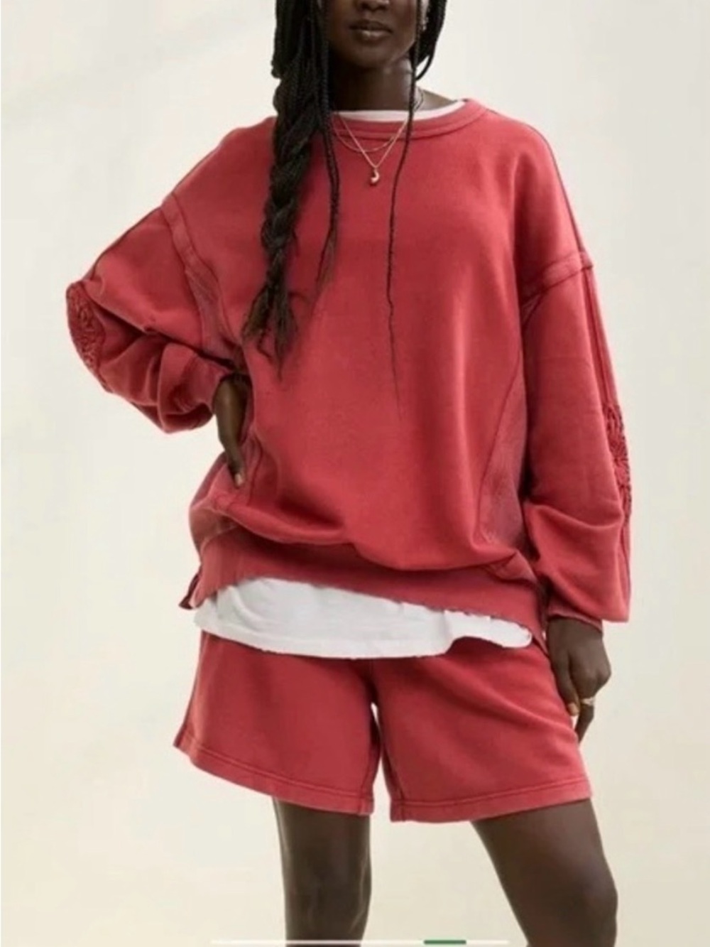 aerie Oversized Coral-Red Crewneck Sweatshirt